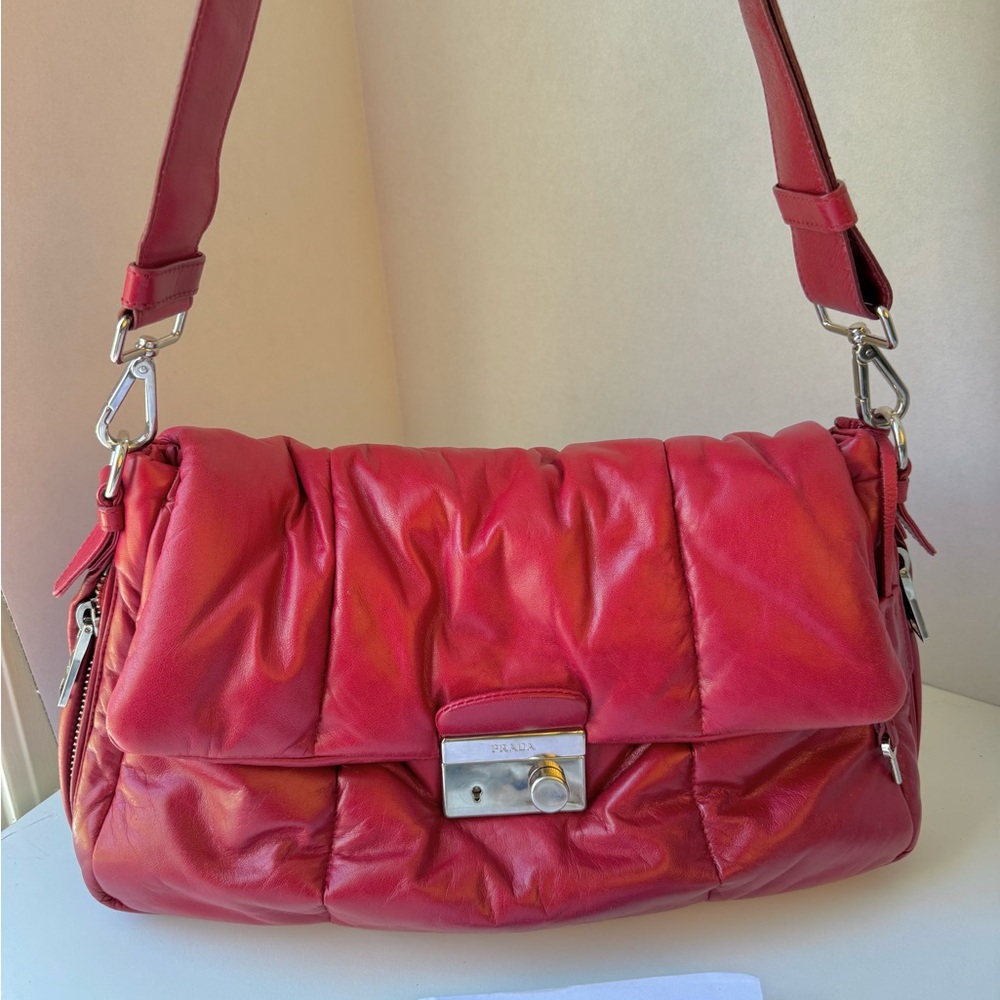 SOLD Authentic Prada Red Nappa Gaufre Shoulder Bag – Quilted Leather
